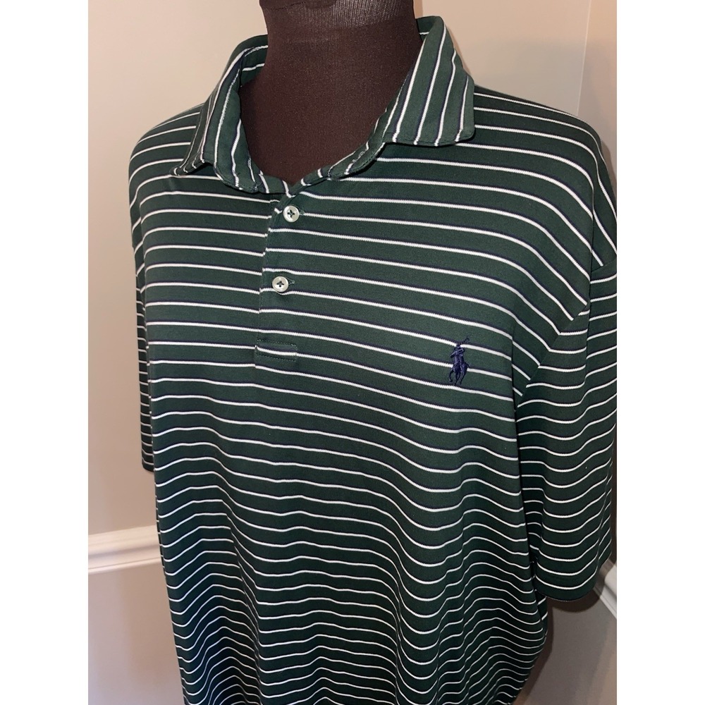 Polo Ralph Lauren Green Blue White Stripes Mens Polo Shirt XXL Golf Preppy